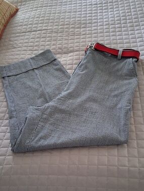 Norton McNaughton Black & White Striped Seersucker Pants with Red Belt Sz. 10P